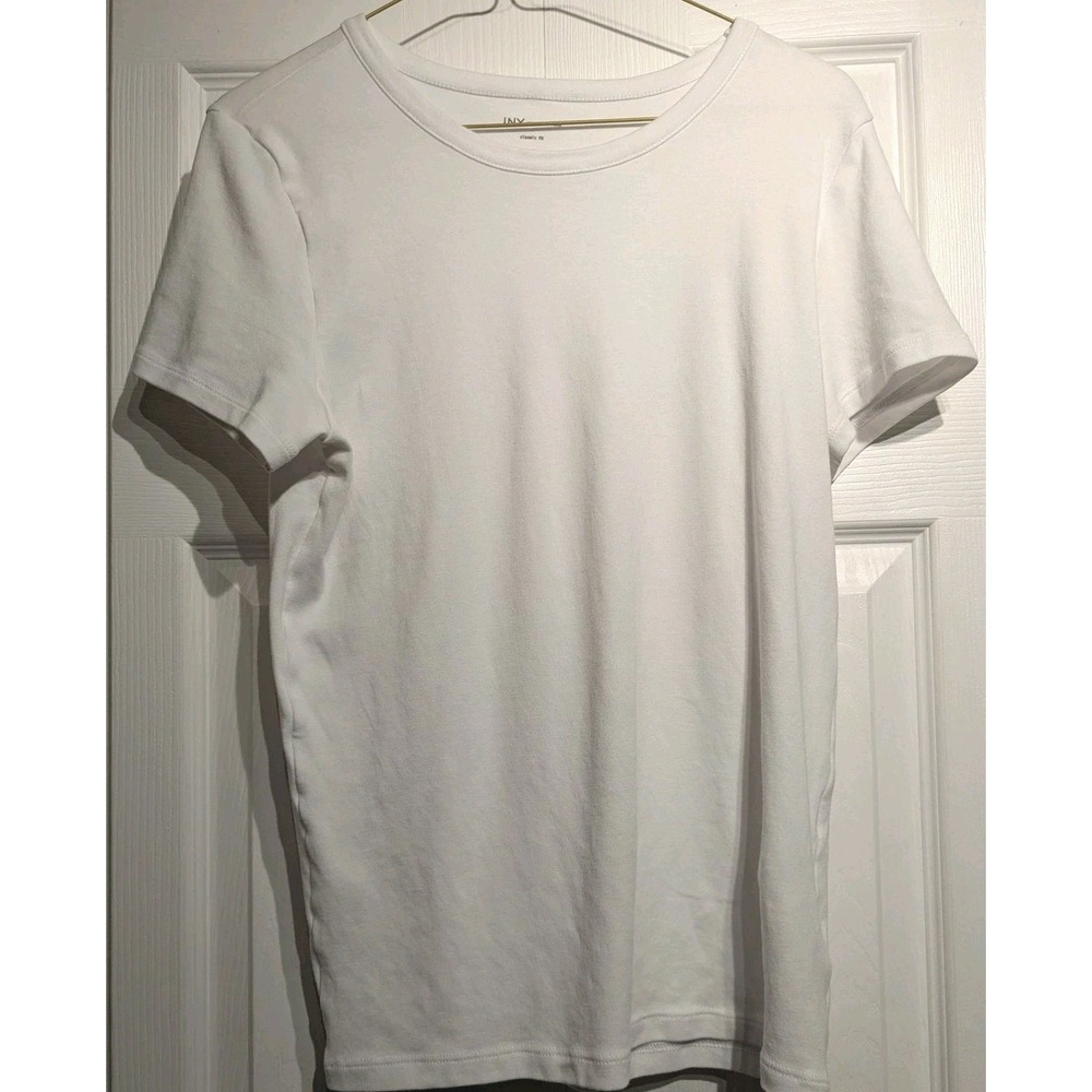 Jones New York Shirt Women L White Crewneck Classic Fit Pima Modal Tee Stretch